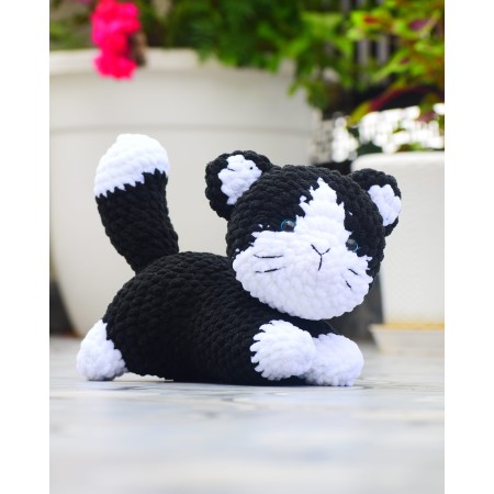 Handmade Crochet Cat Black and white Doll - Velvet Amigurumi Kitten