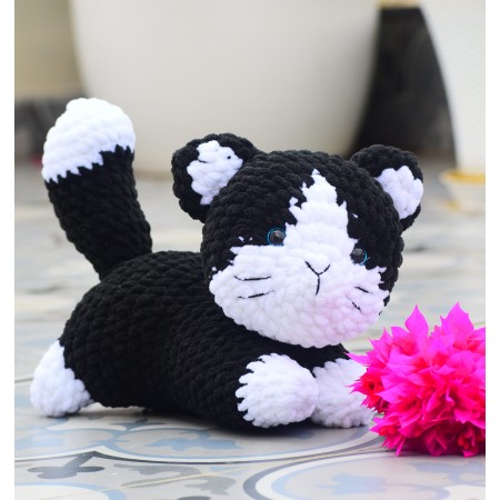 Handmade Crochet Cat Black and white Doll - Velvet Amigurumi Kitten