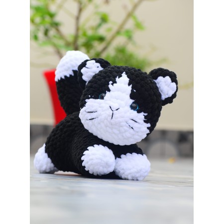 Handmade Crochet Cat Black and white Doll - Velvet Amigurumi Kitten