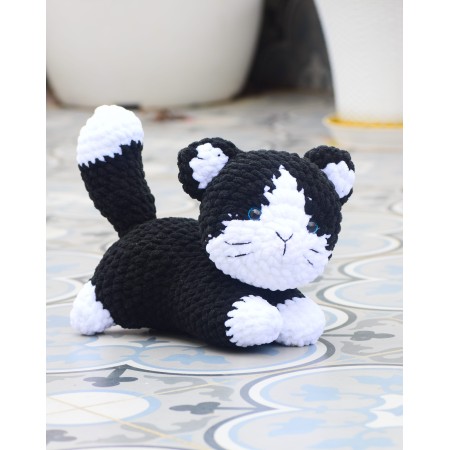 Handmade Crochet Cat Black and white Doll - Velvet Amigurumi Kitten